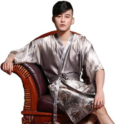 China QUICK DRY Men's Pajamas Satin Silk Bathrobe Short Solid Silk Bathrobe Sleepwear for sale