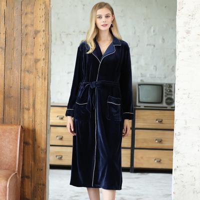 China New Velvet Long Sleepwear Shawl Collar Ladies Soft Smooth Winter Robe Breathable Elegant Velvet Fleece for sale