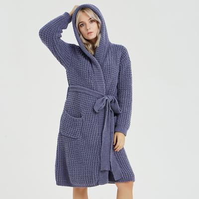 China New Winter Style Women Polyester Bathrobe Super Warm Breathable Home Soft Chenille Long Robe Knitted Sleepwear Pajamas for sale