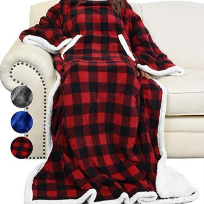 China Large Fleece Throw Blanket Plaid Design Double Layers Pocket Sherpa Fleece Super Anti-pilling Super Food Covers TV Blanket for sale