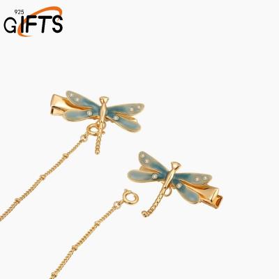 China Handmade Sterling Silver Gilded Jewelery Set Gradient Earring Set Gold Dragonfly Bridal Jewelry Set FASHIONABLE for sale