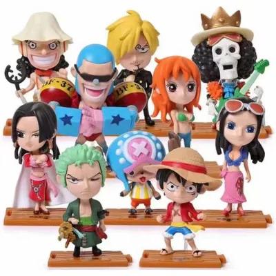 China Toy Wholesale One Piece Anime Cartoon Cute Q-version Luffy Zoro Nami Sanji Hand-Made Ornament Full Figure Kawaii Set Dolls PVC Toys for sale