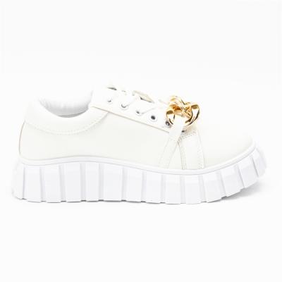 China Fashion Ladies Sweat-absorbent Gold Laces Embellished Flat Shoes Sneakers Women Running Sneakers for sale