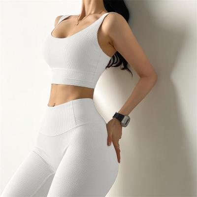 China Breathable Fastest Supply Popular Sportswear Women Ribbed Two Piece Yoga Fitness Workout Sets for sale