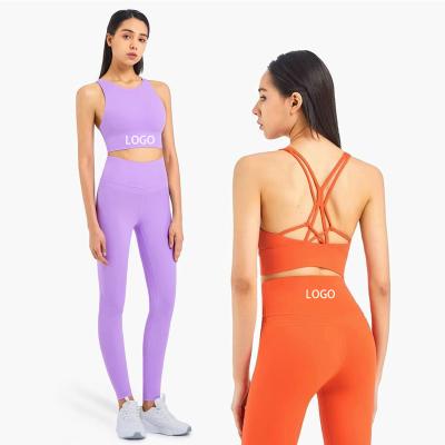 China Breathable Summer 2Pcs Gym Teams Fitness Sportswear Exercise Workout Fits Women Yoga Naked Feeling Set for sale