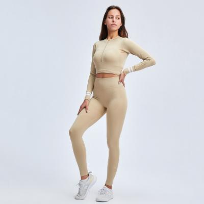 China Breathable High Quality Fitness Seamless Yoga Long Sleeve Women Activewear Workout Sports Set Suits for sale