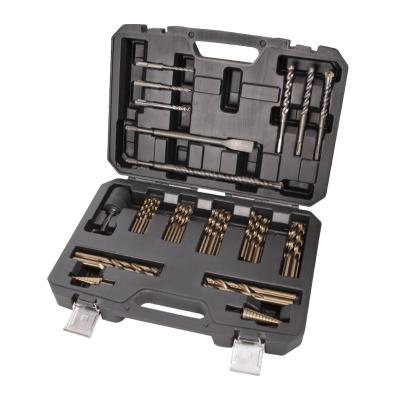 China Repair shop  TOMAC 60 Pcs Triple Edge Cement Drill Hss Twist Drill Step Drill Set Tools Box Kit Set With Keyless Chuck for sale