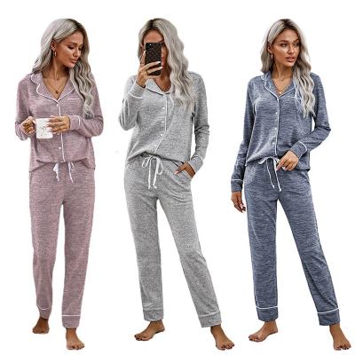 China 2 Pcs High Quality Thermal Long Sleeve Women Set Pajamas Button Down Pajamas Cotton Pajamas Women Sleepwear for sale