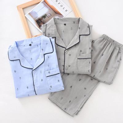 China Wholesale Luxury 100% Sexy 2 Piece Summer Mens Pajamas Set Breathable Cotton Nightgown Long Sleeve for sale