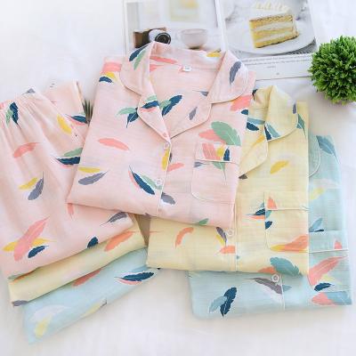 China China Breathable Muslin Couples Matching Pattern Nightgowns For Female Washable Cotton Pajamas Set High Quality for sale