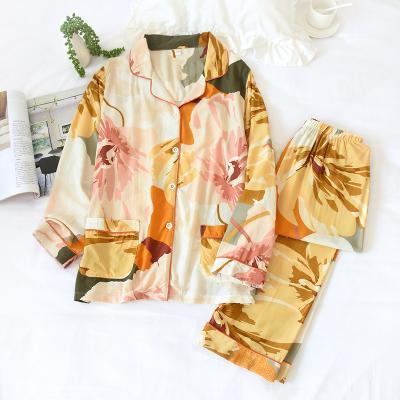 China High Quality 2 Piece Cotton Sleepwear Set Summer Breathable Female Leisure Time Thin Pajamas for sale