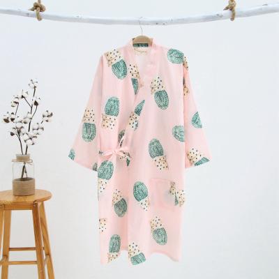 China Japanese Style Comfortable Female Special Design Printed Kimono Half Sleeve Cotton Long Robe for sale