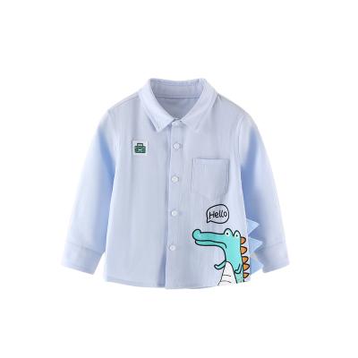 China Autumn Anti-Shrink and Lapel Children's Wear Jacket Spring Button Thin Cardigan Dinosaur Printed Customizable LOGO Long Sleeve Shirt for sale