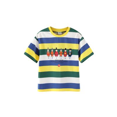 China Anti-pilling Boys Stripes Summer Breathable Round Neck Bottoming Shirt Backs Custom LOGO Children's Casual Short Sleeve T-Shirt for sale