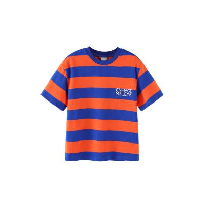 China Anti-pilling Summer Striped Cotton Casual Tops For Teenagers Back Sample LOGO Customized Breathable Short Sleeve T-Shirts For Kids for sale