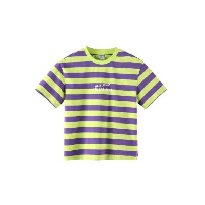 China Anti-pilling Striped summer cotton printed breathable tops for teenagers can sample LOGO customized children's short-sleeved T-shirts for sale