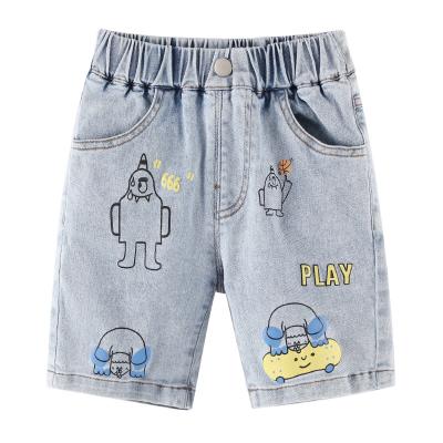 China Breathable Cartoon Print Baby Summer Soft Casual Support Jeans Children's Jeans Support LOGO Sample Dealing Custom Boy Cropped Shorts for sale