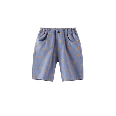 China Summer children's anti-pilling wear casual samples can be customized LOGO cotton woven dinosaur printed pants boy over - knee shorts for sale