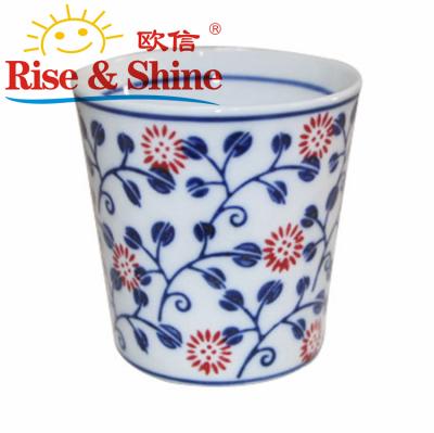 China Disposable Chinese Unique Fancy Blue Flower Painting Hand Design Decal Porcelain Ceramic Tea Cup for sale