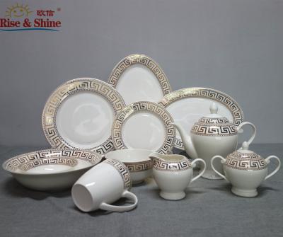 China New Viable Hot Selling Luxury Bone China Dinner Set Dinnerware Set With Gold Decal Ceramic Dinner Set Porcelain Dinnerware Set for sale