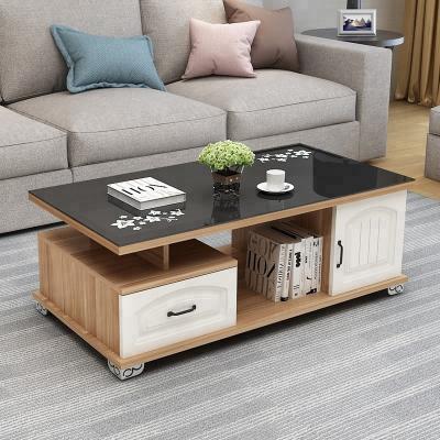 China Melamine Wood Panel Single Panel Style Coffee Glass Top End Table for sale