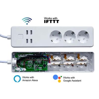 China EU/NL/RA/FR/DE WiFi Power Strip EU DE FR Alexa Echo Surge Protector with 3 outlet 4 USB port, security individual door control.extension socket for sale