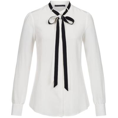 China High quality silk blouse white pure silk blouse anti-pilling silk tops with tie for women for sale