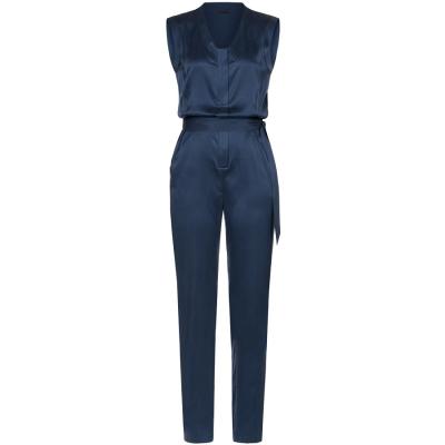 China Elegant ladies sleeveless silk satin anti-pilling jumpsuit with bow waistband for sale