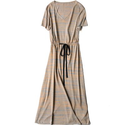 China Lady Fashion Silk Maxi Dress Anti-static Knitted Pure Silk Dress for sale