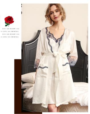 China QUICK DRY 100% Silk Dressing Gowns Nutural Mulbarry Silk Fabric For Robes Pajamas Silk Robe With Embroidery for sale