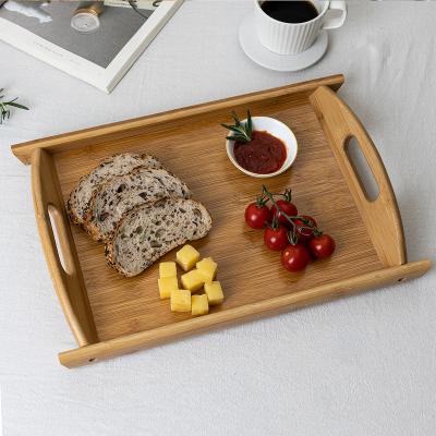 China Sustainable Wholesale 3 Pcs Lunch Trays Wooden Serving Bamboo Trays Set Kitchen Food Tray With Handles for sale