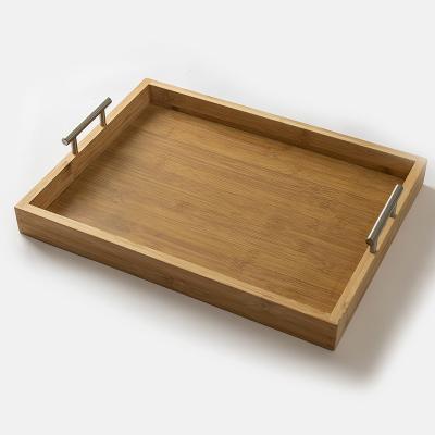 China Custom Viable Tray Wooden Tray Cheese Board with Metal Handle, Home Bar Bamboo Wooden Serving Tray for sale