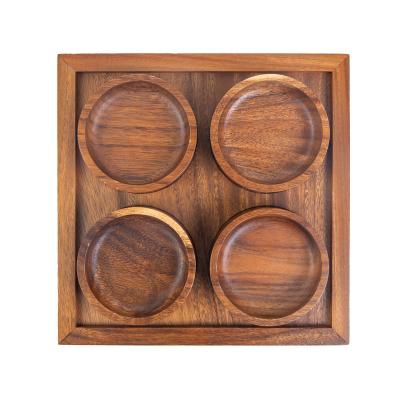 China Sustainable Round Bulk Food Trays Wooden Acacia Wood Stripe With 4 Compartments for sale