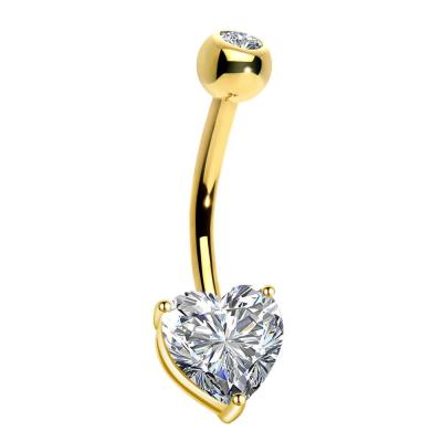 China CLASSIC Multi-direction Belly Button Ring Body Piercing Jewelry 14KT Solid Gold Belly Button Ring White Gold Heart CZ for sale