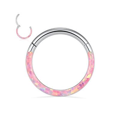 China Cute Toposh 16G Stainless Steel Segment Rings With Pink Opal Cute Cartilage Earrings for sale