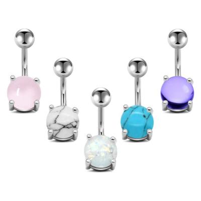 China Popular Steel Color Navel Piercing With 5PCS Stone And Opals Belly Rings Piercing for sale