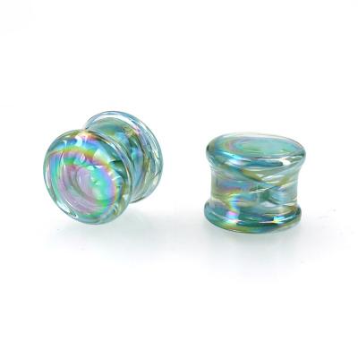 China Vintage swirl rainbow color pyrex glass ear plug stretcher handmade piercing body jewelry for sale