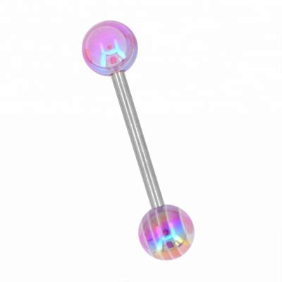 China Fashion 316L Stainless Steel Rainbow Striped Acrylic Tongue Piercing Barbell Body Jewelry for sale