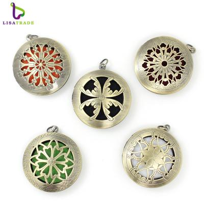 China You Can Wear And Enjoy Your Essential Oil Anywhere Wholesale Antique Aromatherapy Jewelry Vintage Aroma Diffuser Necklace Pendants Fit For 22.5mm Essential Oil Diffuser Pads for sale