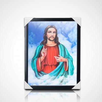 China Jesus wood lenticular 3d print with frame for christian 5d religion wall poster for sale