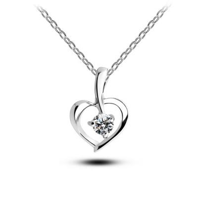 China FASHIONABLE QIANZUYIN Customize Wholesale Popular Zircon Heart S925 Silver Heart Pendant Necklace Women for sale