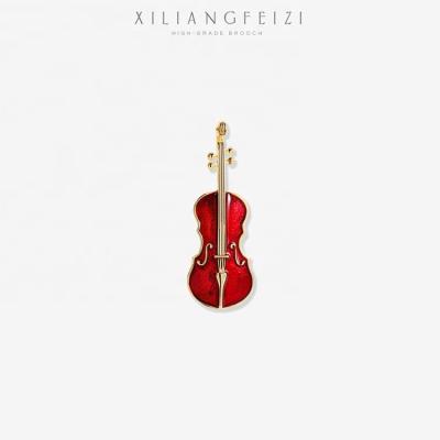 China QIANZUYIN Alloy Hot New Products Women Fashion Accessories High Quality Jewelry 18k Gold Red Violin Brooch for sale