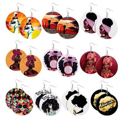 China Fashion TRENDY Custom Photo African Jewelry Round African Wooden Earrings for sale