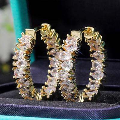 China QIANZUYIN Fashion Trendy Zircon Circle Earrings Jewelry 18k Gold Aretes Earrings Women for sale