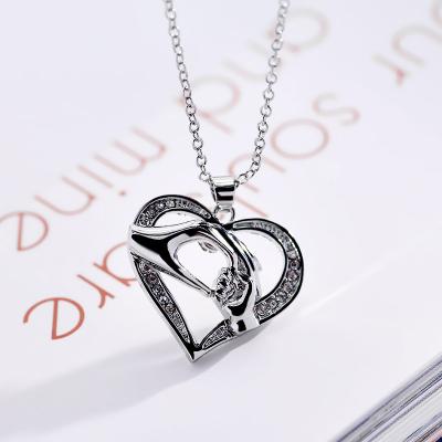 China FASHIONABLE Wholesale Love Heart Hollow Link Chain Jewelry Rhinestone Alloy Mother's Day JAENONES Pendant Necklace For Gift for sale