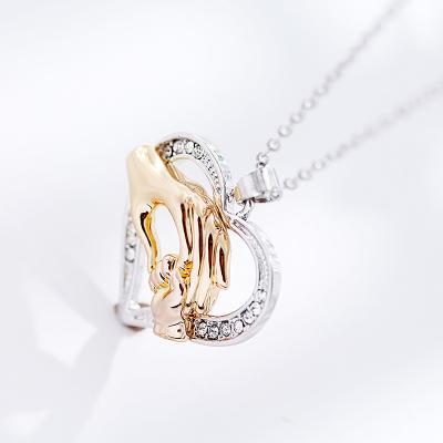 China QIANZUYIN TRENDY Shape Mother's Day Alloy Rhinestone Jewelry Link Chain Hollow Love Heart Pendant Necklace For Mother's Day Gift for sale