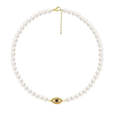 China Fashion Factory Wholesale Luxury Gold Plated 18k Shell Jewelry Diamond Inlay Choker Accessories Pearl Evil Eye Pearl Devil Necklace for sale