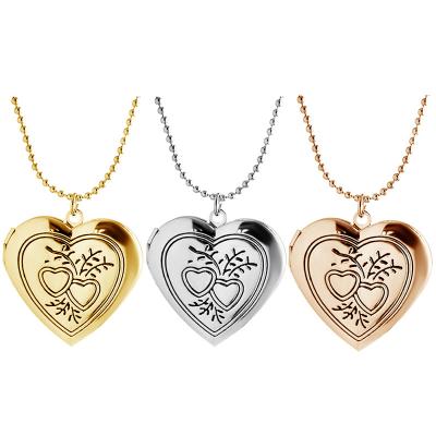 China JAENONES Fashion Women Girls Gold Ball Chain Heart Photo Pendant Necklace Silver Plated for sale