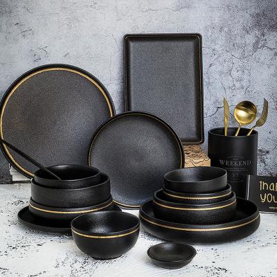 China Sustainable Black Luxury Porcelain Dinnerware Sets Ceramic Dinnerware Sets For Restaurant for sale