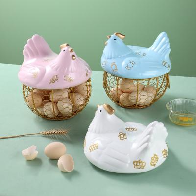 China New Item 2021 Viable Chicken Egg Basket Wire Hen Ceramic Egg Basket for sale